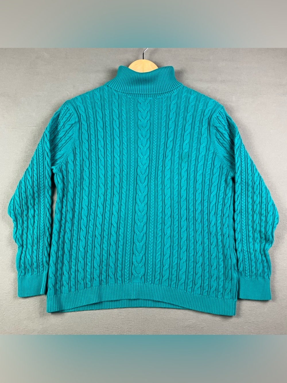 Lands End Women’s Petite Size XL P Teal Cableknit Long Sleeve Turtleneck Sweater